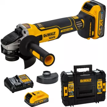 DEWALT DCG405S2T-QW 18V XR meuleuse d'angle sans fil 125mm sans balais avec 2 batteries 5.0Ah, chargeur et coffret TSTAK