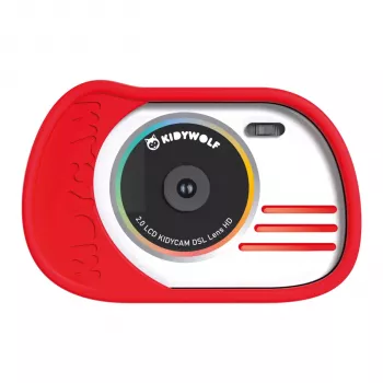 Appareil photo et caméra KIDYWOLF rouge - appareil photo numérique pour enfants 8MP avec écran LCD 2,0 inch, Full HD 1080p, zoom 4x, étui en silicone antichoc, slot MicroSD, jeux intégrés, batterie rechargeable, câble USB et dragonne inclus
