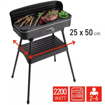 Barbecue électrique FRITEL Starter BBQ 2246 avec support, 2200 W, noir