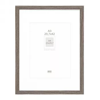 Deknudt S66KH3 P1 Cadre photo en bois gris DIN A3 29,7x42 cm avec passe-partout blanc