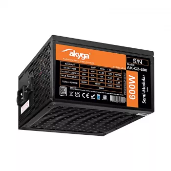 Alimentation ATX Akyga AK-C2-600 Classic 600 W, semi-modulaire, PFC active, ventilateur 120 mm