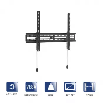 Support mural TV inclinable Akyga AK-MB-07, 37-70 pouces, 60 kg, VESA 600x400, noir