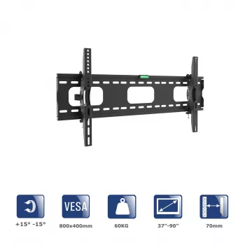 Support mural TV inclinable Akyga AK-MB-08, 37-90 pouces, 60 kg, VESA 800x400, noir