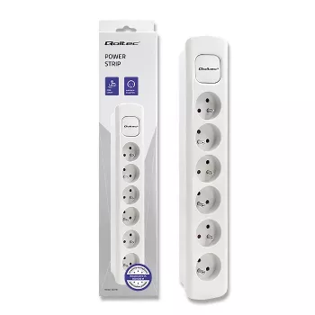 Qoltec Multiprise 6 prises 1,8 m blanc
