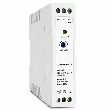Alimentation rail DIN Qoltec 20W 12V 1.67A blanche Slim