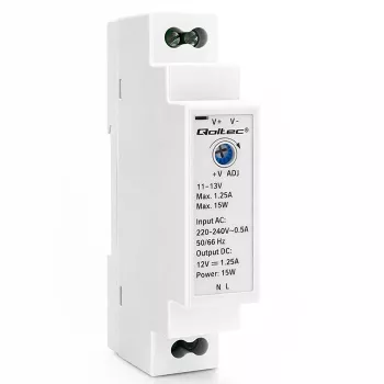 Alimentation rail DIN QOLTEC 15W 12V 1.25A grise