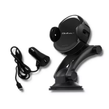 Chargeur de voiture sans fil Qoltec PRO avec support IR 15 W QC 3.0 USB Type-C noir