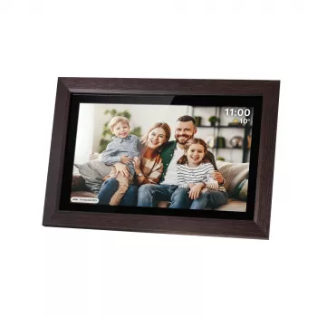 Cadre photo numérique Wi-Fi Kruger & Matz FRAMEO 15,6 pouces avec cadre en bois, écran tactile IPS Full HD, 16 Go, noir
