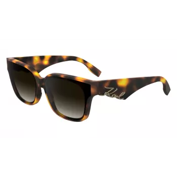 Lunettes de soleil carrées oversize pour femme KARL LAGERFELD KL6161S-240, havane brun avec verres dégradés bruns, 63/14/140 mm