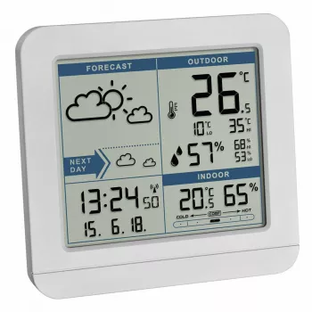 TFA Sky 35.1152.02 Station météo sans fil avec écran couleur, prévisions sur 2 jours, horloge radio-pilotée, blanc
