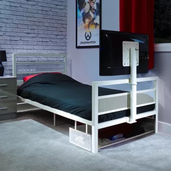 Lit simple gaming XROCKER 90x190 cm avec support TV métal blanc