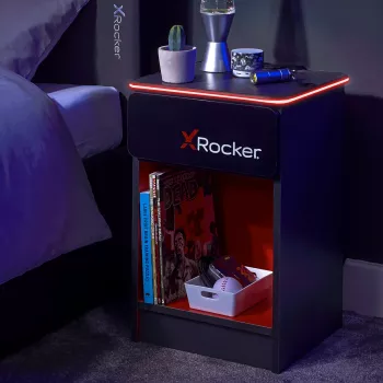 Chevet gaming X Rocker avec éclairage LED RGB, gris/rouge