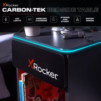 Chevet gaming X Rocker avec éclairage LED RGB, gris/rouge