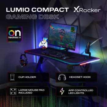 Bureau gaming X Rocker Lumio RGB avec éclairage LED et tapis de souris