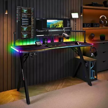 Bureau gaming X Rocker Lumio XL RGB avec éclairage RGB et tapis de souris, 140 cm