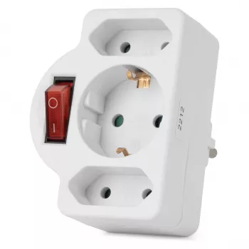 ENTAC adaptateur de prise murale 2x Euro 1x Schuko avec interrupteur blanc