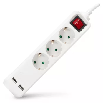 ENTAC multiprise 3 prises avec USB 1,5m interrupteur blanc