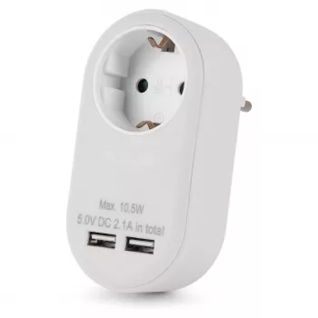 ENTAC adaptateur de prise avec 2x USB-A blanc
