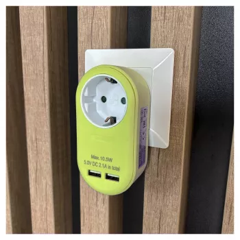 ENTAC adaptateur de prise avec 2x USB-A lime