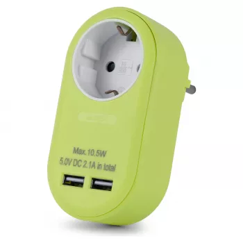 ENTAC adaptateur de prise avec 2x USB-A lime
