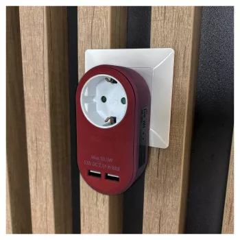 ENTAC adaptateur de prise avec 2x USB-A bordeaux