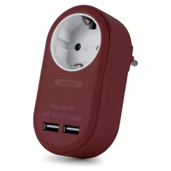 ENTAC adaptateur de prise avec 2x USB-A bordeaux