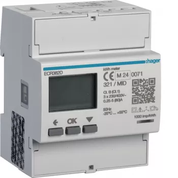 Hager ECR382D compteur d'énergie triphasé à branchement direct 80 A 4 modules Modbus MID