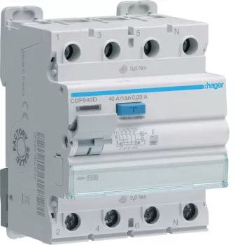 Hager CDF640D interrupteur différentiel 4 pôles 10kA 40A 30mA type F