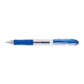 Pentel Hybrid Gel Grip Stylo gel rétractable - Encre bleue - Pointe moyenne 0,7 mm - Clip métallique - Corps bleu transparent
