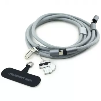 Karl Lagerfeld Sangle bandoulière Choupette Charm - Sangle universelle pour téléphone / câble USB-C vers USB-C 1,5 m (gris)