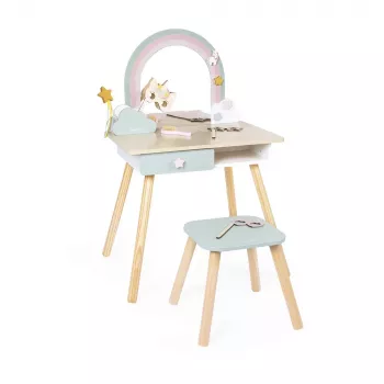 Janod grande coiffeuse en bois avec accessoires licorne 3+
