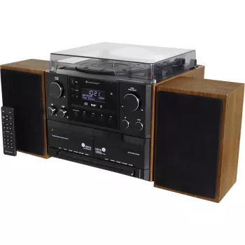 Chaîne stéréo Soundmaster MCD5600BR avec platine vinyle, DAB+, FM, Bluetooth, CD, cassette, USB, 2 x 5 W, marron