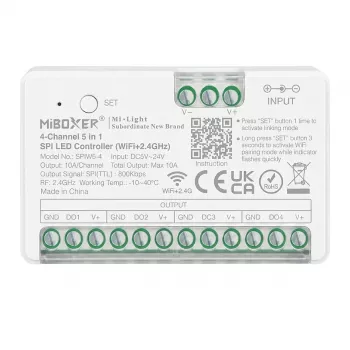 MIBOXER SPIW5-4 Contrôleur LED Pixel Série SPI 5 en 1 SPI (2,4GHz+WiFi) 4 canaux