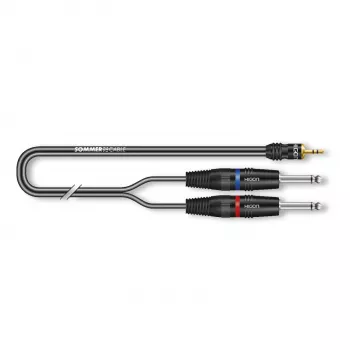 Câble split stéréo Sommer Cable SC-Onyx 2025 MKII, 2 x 1 x 0,25 mm², mini-jack stéréo 3,5 mm vers 2x jack mono 6,3 mm, HICON, noir, 2,5 m (ON1W-0250-SW)