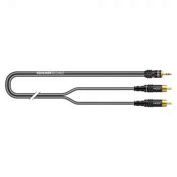Câble stéréo en Y Sommer Cable SC-Onyx 2025 MKII, 2 x 1 x 0,25 mm², mini-jack stéréo 3,5 mm vers 2 fiches RCA, HICON, noir, 5 m (ON2A-0500-SW)