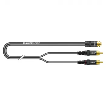Câble adaptateur audio Sommer Cable SC-Onyx 2008, 2 x 1 x 0,08 mm², 2 fiches RCA vers embase mini-jack stéréo 3,5 mm, HICON, noir, 5 m (O84W-0500-SW)