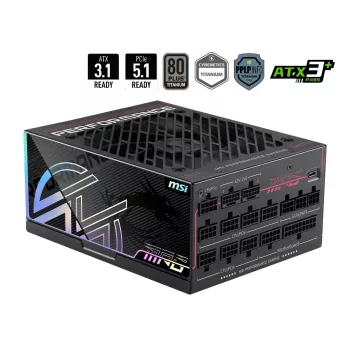 Alimentation MSI MPG Ai1300TS PCIE5 1300W ATX 3.1 80 PLUS Titanium entièrement modulaire, noire