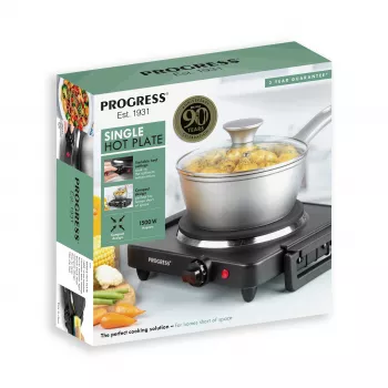 Progress EK4353PFVDE Plaque de cuisson simple 1500 W plaque en fonte corps en acier inoxydable noir et argent
