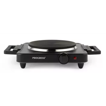 Progress EK4353PFVDE Plaque de cuisson simple 1500 W plaque en fonte corps en acier inoxydable noir et argent