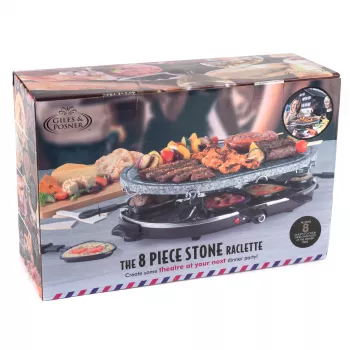 Giles & Posner EK1872GV2VDE Grill raclette de table en pierre - 1200 W, pour 8 personnes, noir/gris