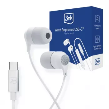 3mk écouteurs filaires USB-C, intra-auriculaires avec microphone, blanc