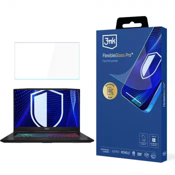 Protection d'écran FlexibleGlass Pro 3MK PROTECTION pour ordinateur portable MSI Katana 17,3 inch (jusqu'à 19) - verre hybride 0,3 mm, dureté 7H, anti-traces de doigts, sans bulles