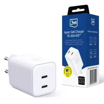 Chargeur 3mk Hyper Charger PD 45W GaN AVS QC4+ PPS AFC FCP DCP 2C blanc