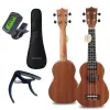 Ensemble ukulélé soprano MOZOS GECKO - bois naturel, 12 frettes, cordes en nylon, avec housse, accordeur, médiators, sangle, cordes de rechange, chiffon de nettoyage