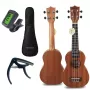 Ensemble ukulélé soprano MOZOS GECKO - bois naturel, 12 frettes, cordes en nylon, avec housse, accordeur, médiators, sangle, cordes de rechange, chiffon de nettoyage