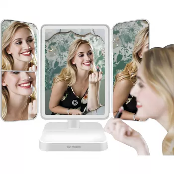 MOZOS ML10X Miroir de maquillage LED avec grossissement 10x, 3 modes de couleur, gradation continue, rotation 360°, rechargeable USB-C, blanc