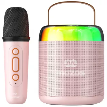 Micro karaoké MOZOS MK rose avec haut-parleur Bluetooth
