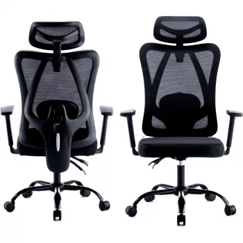 Chaise de bureau ergonomique MOZOS ERGO-X avec soutien lombaire et appui-tête réglables, noire