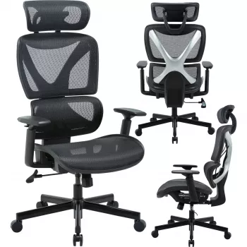 MOZOS ERGO-R Chaise de bureau ergonomique avec dossier en mesh, soutien lombaire réglable, capacité 120 kg, noire