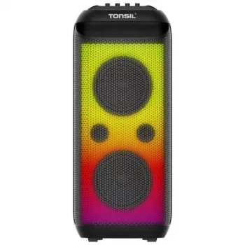 Enceinte de soirée Bluetooth portable TONSIL Party Dance 1600 avec lumières LED, karaoké, 1600 W PMPO, 80 W RMS, woofer 10 pouces, TWS, radio FM, microphone et télécommande